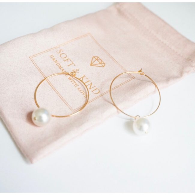Gold Hoop Earrings With Swarovski Pearl Simple Minimalist