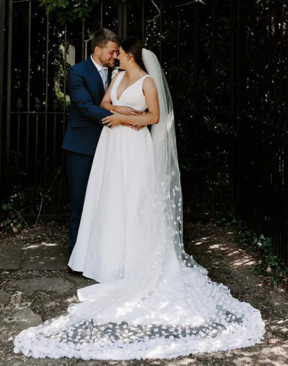 Bride and groom in an embrace