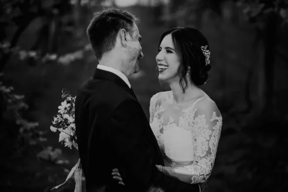 Bride and groom looking lovingly at each other