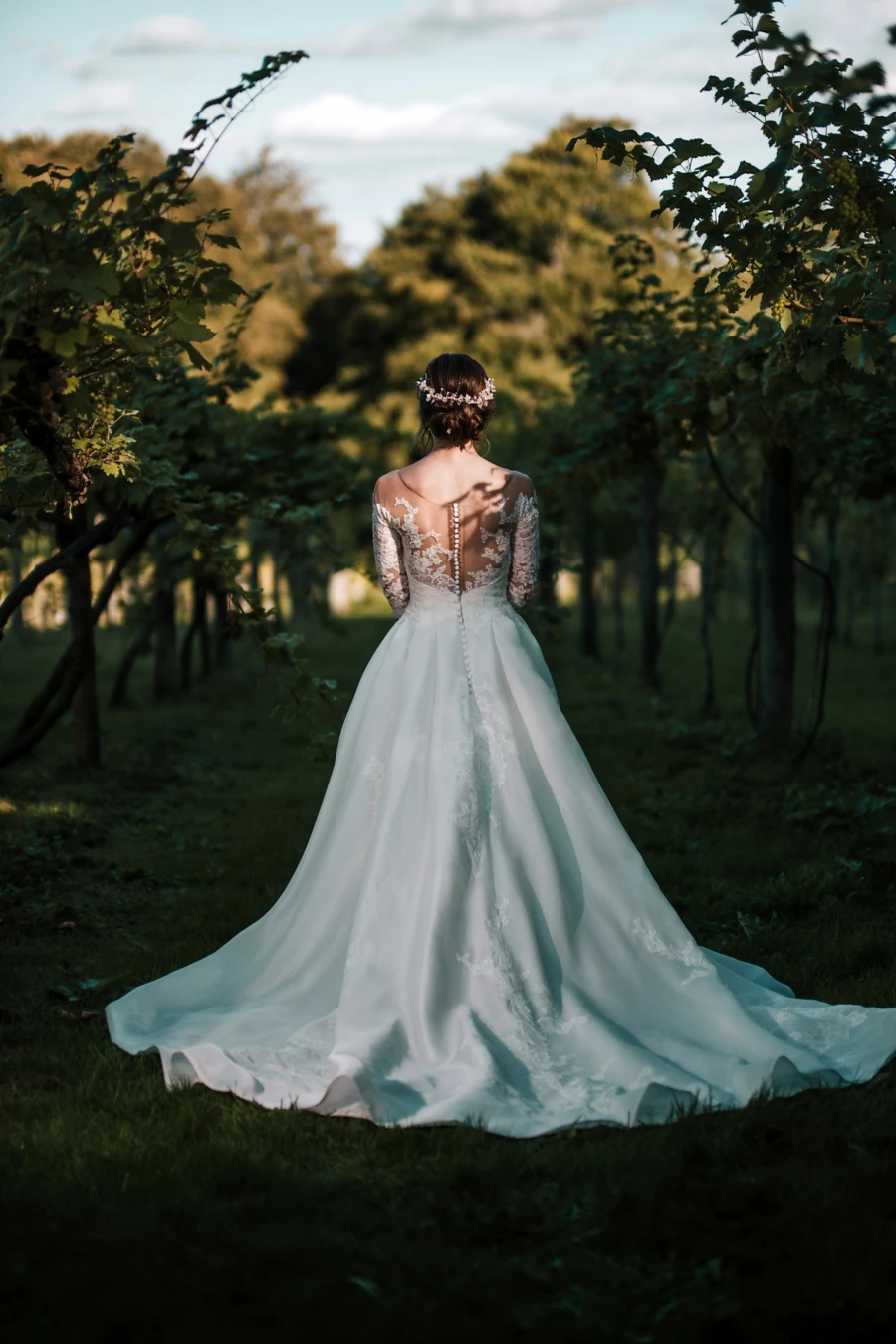 Bride in an orchard