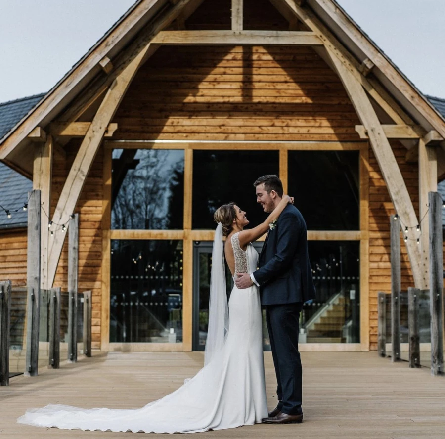 Bride and groom outside